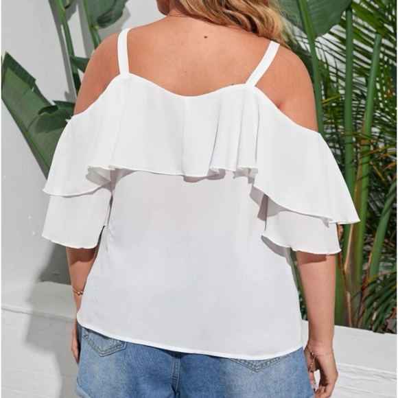 Cold Shoulder Ruffle Trim Top - Picture 2 of 7